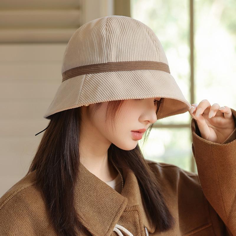 Casual Versatile Corduroy Fisherman Hat Retro Thermal Basin Hat Big Head Circumference Showing Small Face