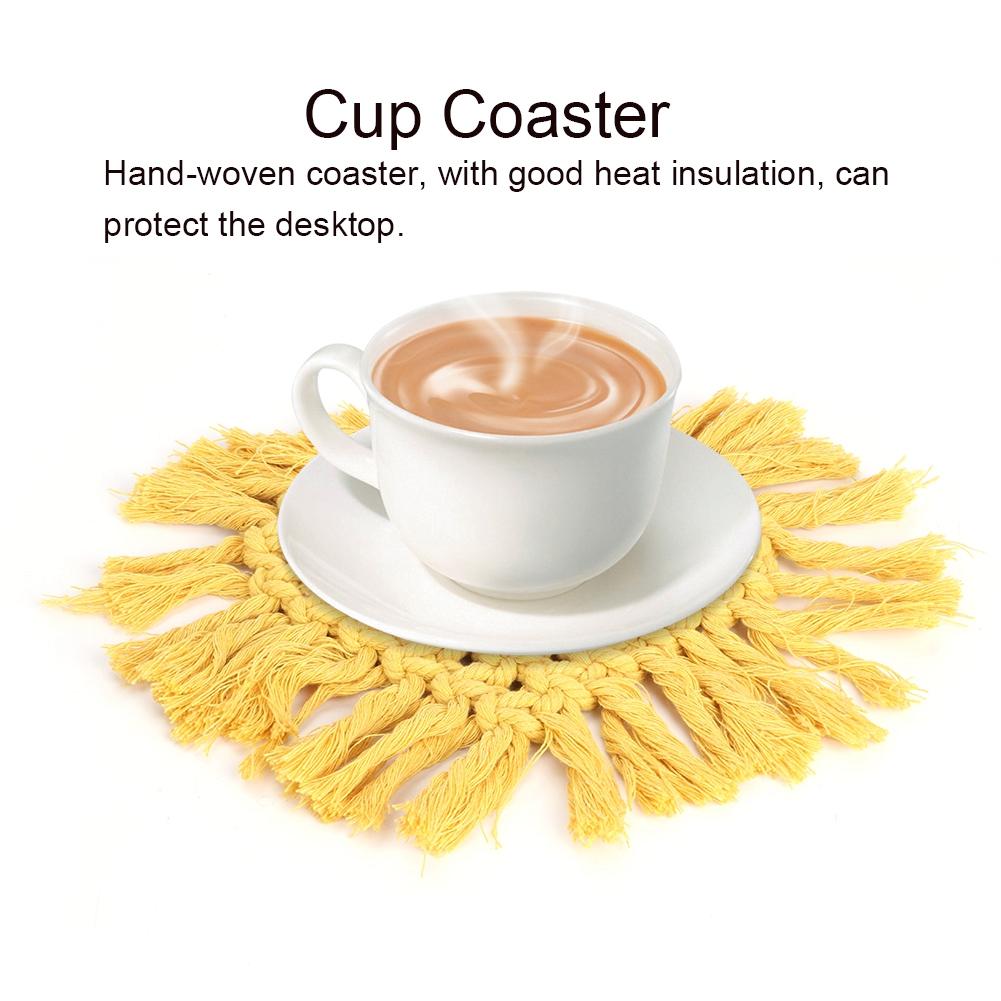 Haushalt Küche Baumwolle Kaffeetasse Untersetzer mit Quaste Hitzebeständiges Pad Platzset Dekoration(Gelbes Herzförmiges)