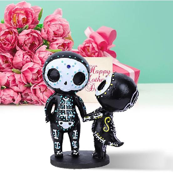 Sugar Skull Decor - Sugar Skull Couple Statue for Halloween Home Decor - Day of The Dead Decor for Home - Resin Crafts Skeleton Memorial Sculpture -