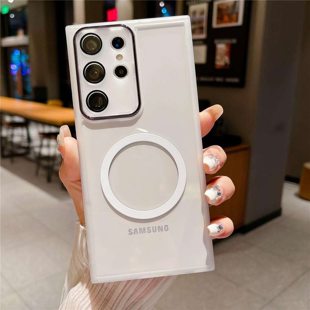 Silicone Soft Magnetic Case For Samsung S24 S23 Ultra S22 S21 FE A54 A14 A34 A53 A73 A52 A32 Wireless Charge Shockproof Cover