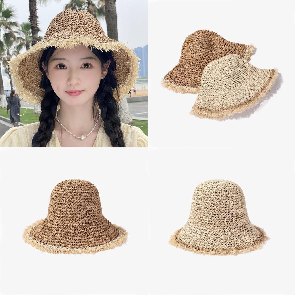 Japanese Style Straw Sun Hat With Irregular Brim For Women Handmade Breathable Beach Hat