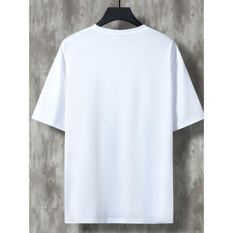 European Sizes Men's Casual Trendy Moon Astronaut Graphic Print Comfortable Crew Neck Short Sleeve T-shirt, Oversized Loose Clothing