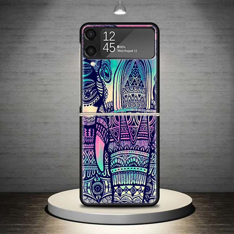 Elephant Mandala Aztec Phone Case For Samsung Galaxy Z Flip 7 6 5 4 3 5G Shockproof Cover Z Flip7 Flip6 ZFlip5 Flip3 Flip4 Luxur