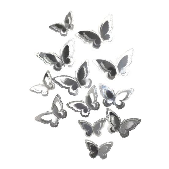 

12 шт. 3-слойные бабочки с крыльями, настенный декор, съемные 3D полые наклейки-бабочки для поделок, дома, спальни, детского душа, дня рождения, украшение торта серебряный