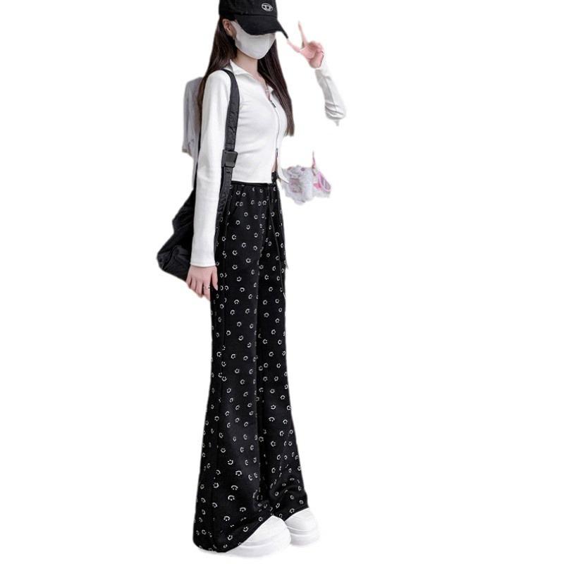 Retro Micro-flared Sweatpants Women's Spring and Autumn Thin Spice Girl Mopping the Floor Casual High-waisted Lazy Wide-leg Sweatpants