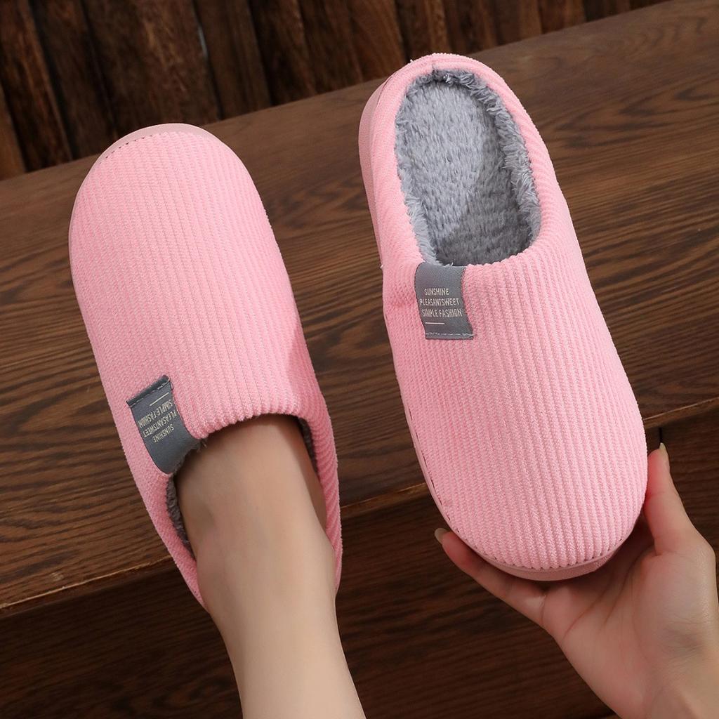 Winter New Cotton Slippers Couple's Solid Color Home Indoor Slippers with Plush Comfortable Plush Slippers