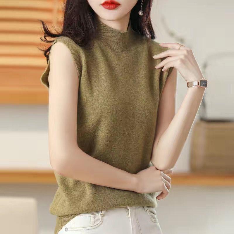 Knitted Sleeveless Sweater Women's Turtleneck Short Loose Versatile Knitted Bottoming Shirt