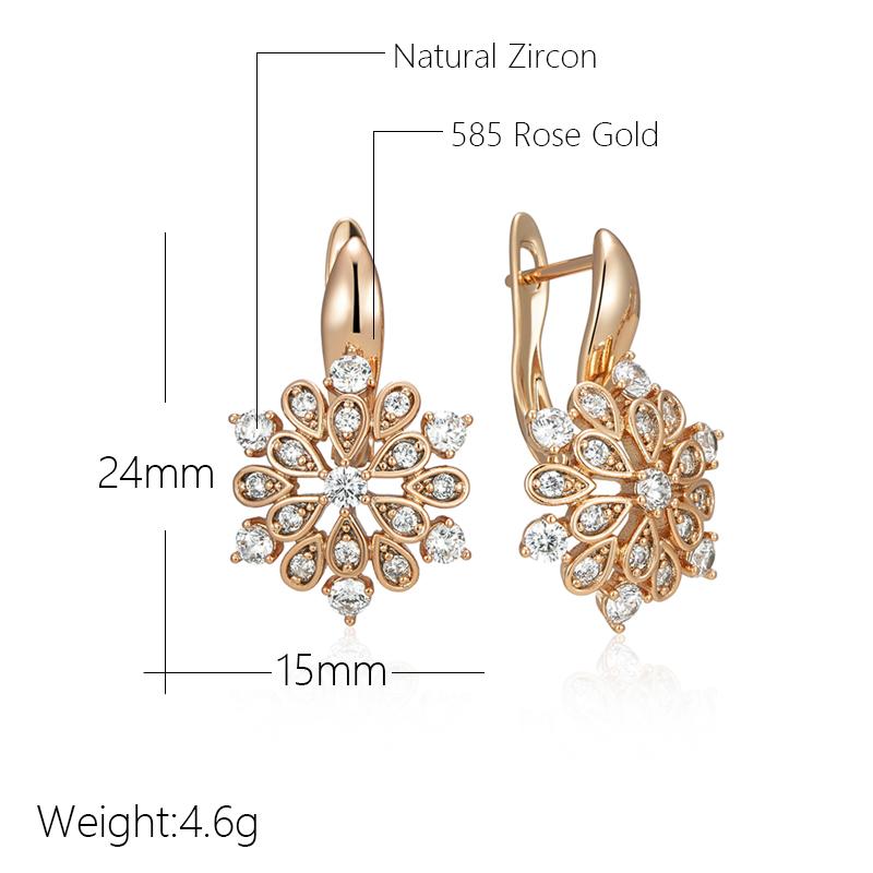 Rose Gold Color Crystal Flower Dangle Earrings For Women Shiny Natural Zircon Ethnic Bride Wedding Fine Jewelry