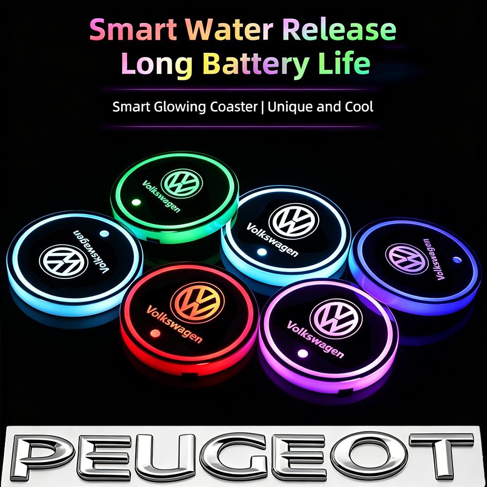 Valve Stems Caps New 7 Color LED Car Cup Holder Light Luminous Coaster Water Cup Pad For VW Volkswagen Polo Jetta Golf Beetle CC