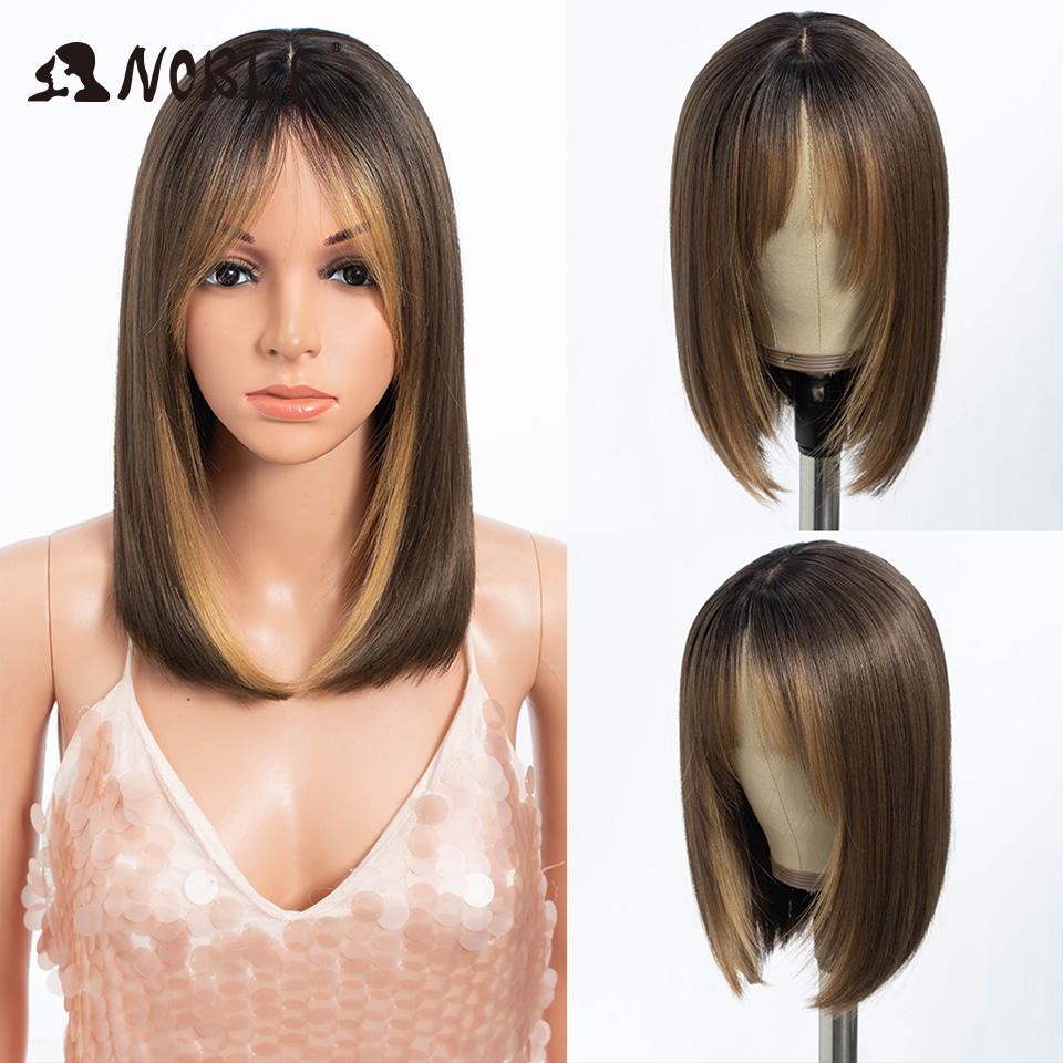 

Noble Bob Wig Silky Straight Synthetic Wigs with Bangs Black Cosplay Party Lolita Hair Wigs for Women Brown Heat Resistant Wig (as the picture,16inches)
