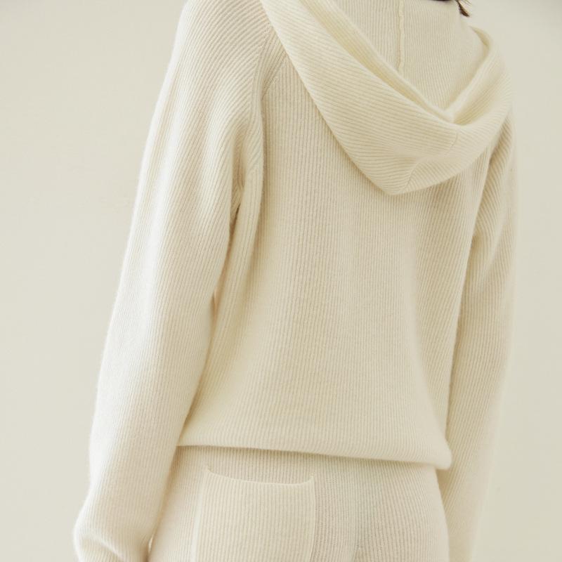 New Women's Cashmere Hoodie & Knitted Wide-Leg Pants Fashion Suit for Autumn/Winter