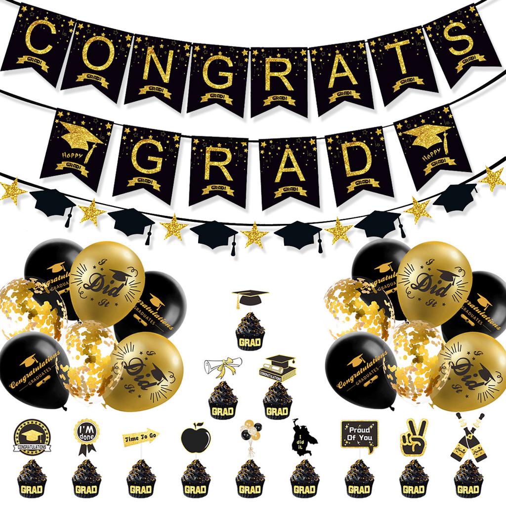 Graduation Season Theme Decoration Grad Flag School Hat Latte Honeycomb Balloon Set Customization