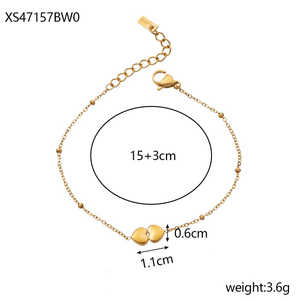 

CARLIDANA New Titanium Steel Non Fading Summer Beads Chain Heart Pendant Bracelet Gold Plated Stainless Steel Jewelry for Women as photo