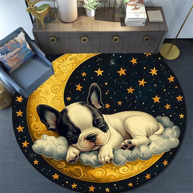 Sleeping Puppy Round Area Rug,Carpet Rug for Living Room Bedroom Sofa Playroom Decor,Non-slip Floor Mat