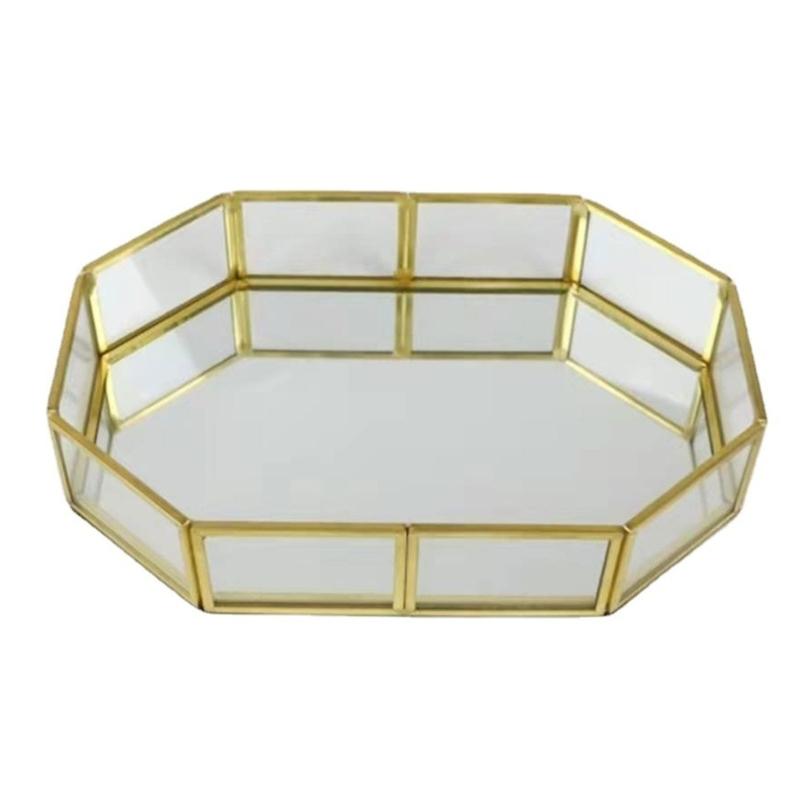 Vassoio in Vetro per Gioielli e Cosmetici Organizer Dorato per Mobiletto del Bagno Con Bordi Arrotondati Sicuri Per la Decorazione della Casa