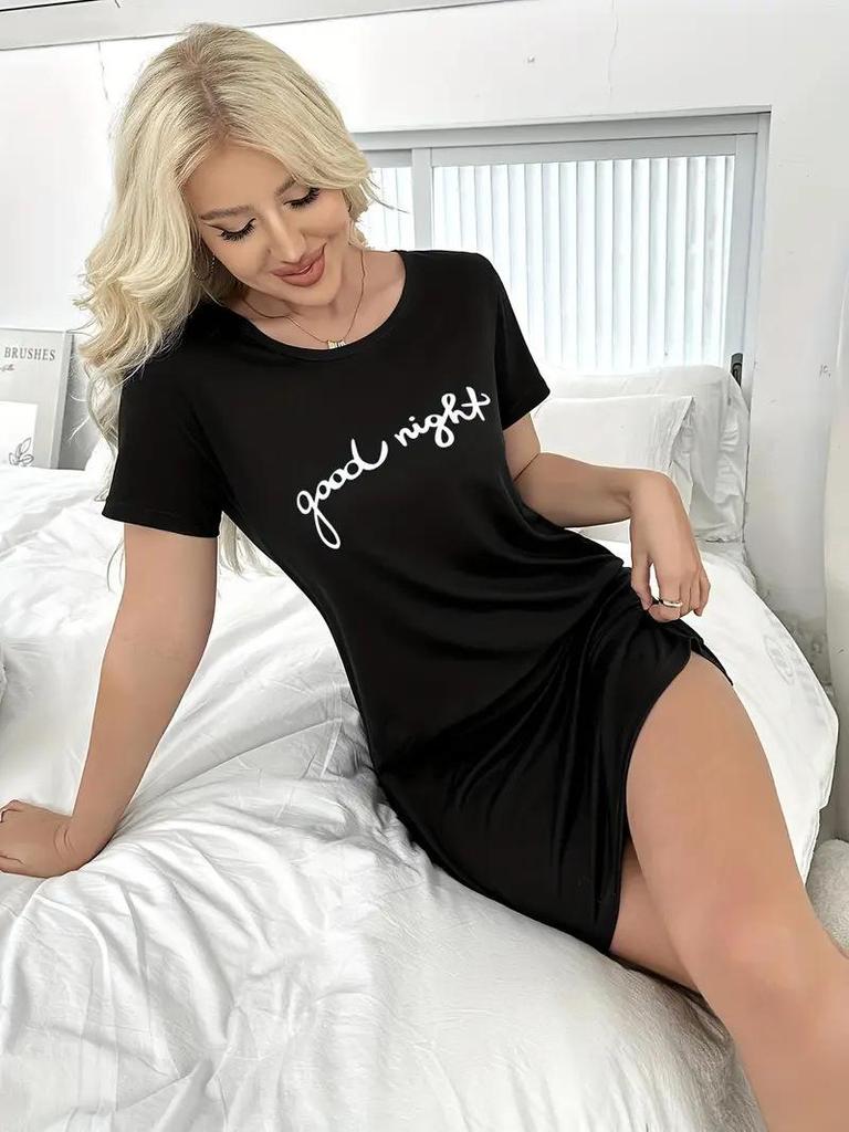 2025 Spring/Summer European & American Casual Women's Round Neck Print Sleep Dress