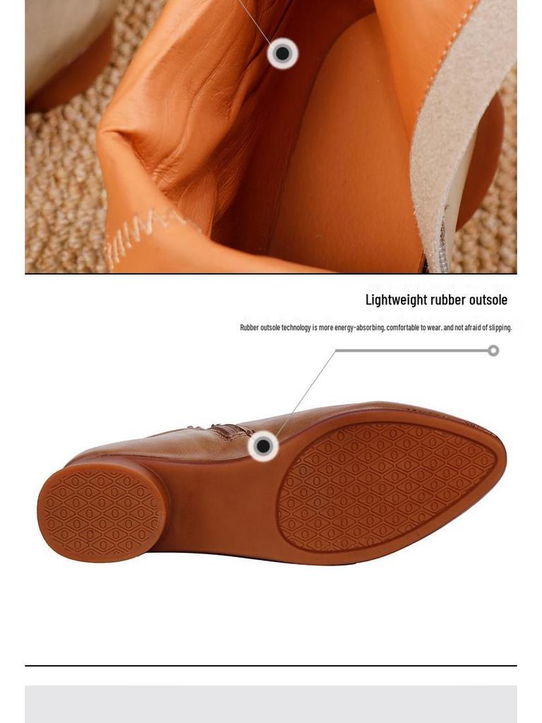 Women's 2025 Retro Low-Heel Pointed Toe Ankle Boots: High-Quality Full Leather Inside & Out, Autumn/Winter Fashion.