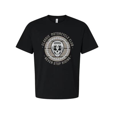 T-shirt Grafica Unisex Classica da Club di Motociclisti con Emblema Never Stop Riding Un