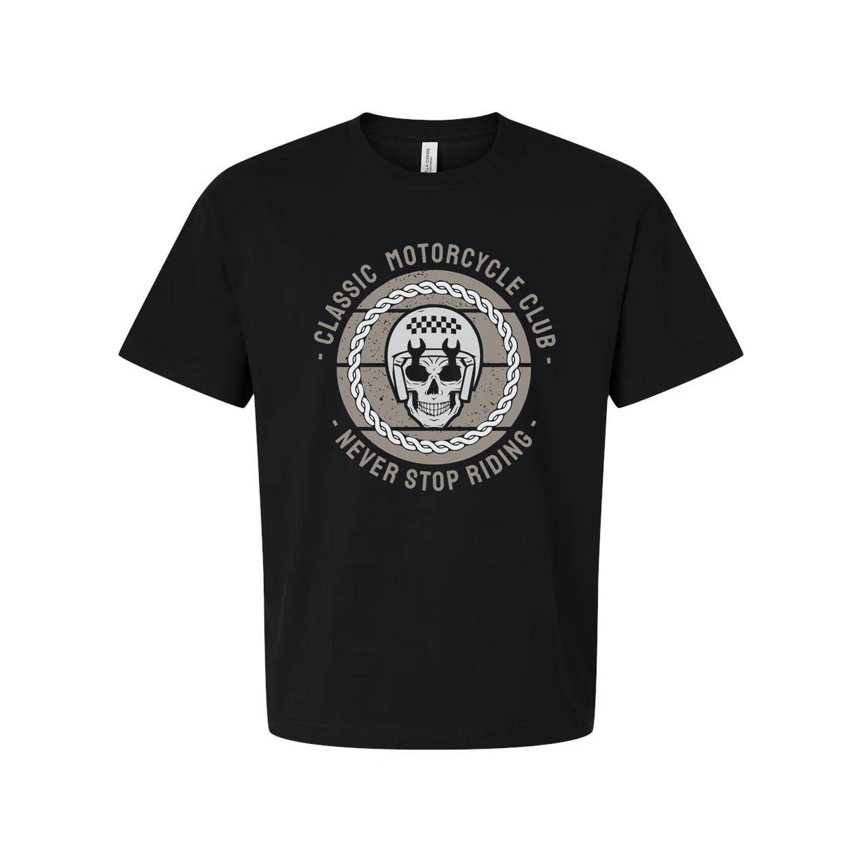 

Unisex Classic Motorcycle Club Graphic Tee Featuring Never Stop Riding Emblem An 4XL
