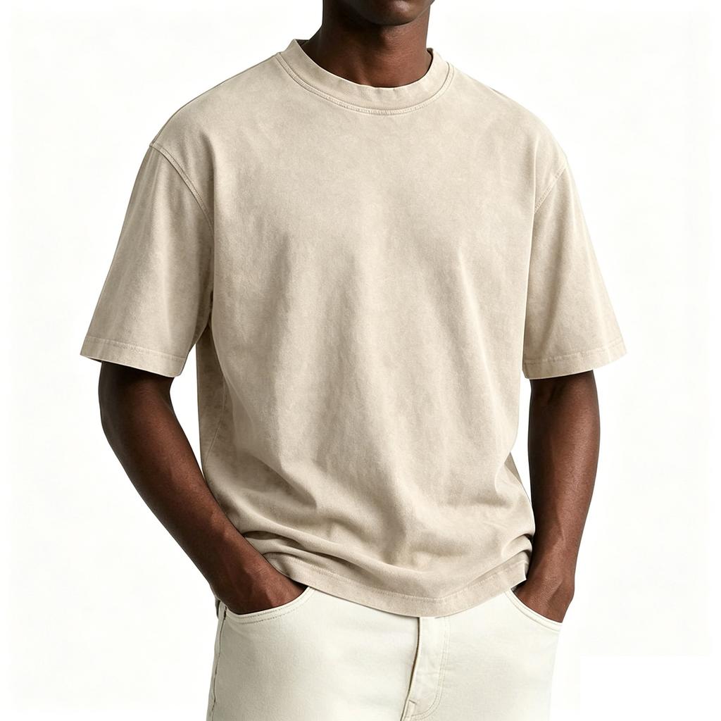 Men's Vintage Washed Crew Neck T-Shirt Casual Short Sleeve Loose Fit Comfortable Cotton Blend Top for Everyday Wear