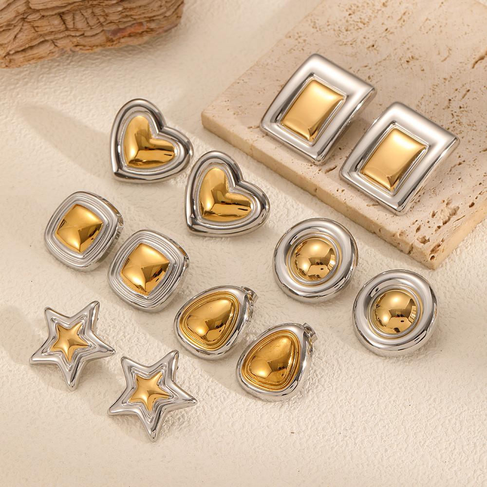 Boucles d'oreilles Géométriques Cœur Étoile en Acier Inoxydable pour Femmes