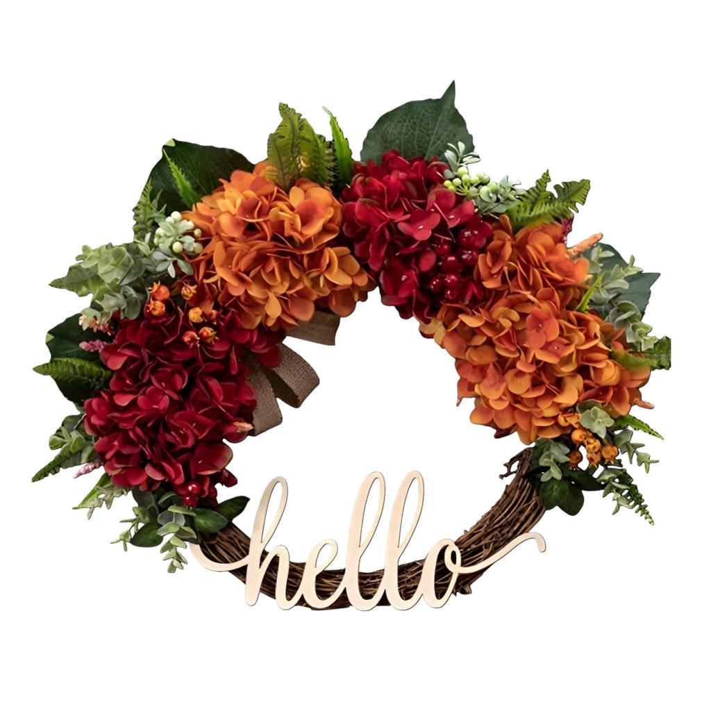 Fall Wreath for Front Door Hydrangea Wreath Autumn Wreath Hello Werath for Outdoor Window Christmas Wreaths for Wall