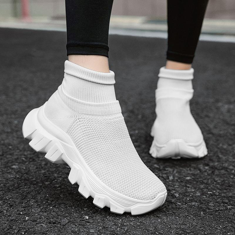 Large size spring new couple shoes fly-woven sports shoes platform women's socks shoes casual breathable casual shoes men