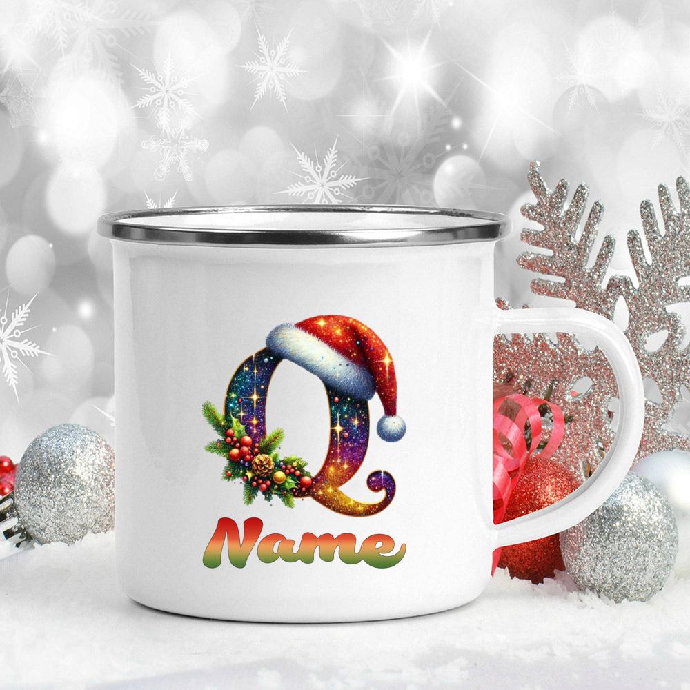 Personalized Cup Custom Name 26 Letter Juice Coffee Enamel Cups Large Capacity Mugs Christmas Gifts