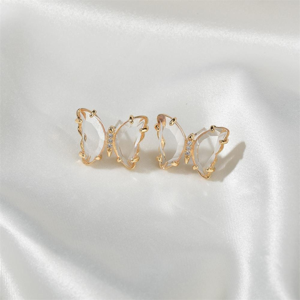Korean Fashion sweet colored Transparent Butterfly Shaped Crystal Women's Earrings Simple and Elegant Earrings Jewelry Gift