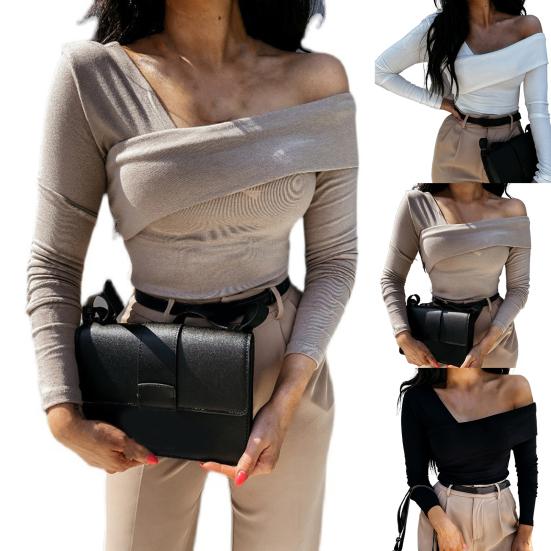 Dámské tričko se šikmým výstřihem přes rameno podzimní bez ramínek halenka s dlouhým rukávem a dlouhým rukávem streetwear