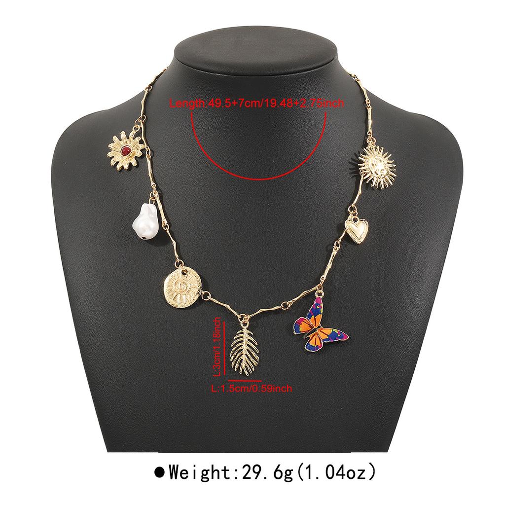 New Arrival Butterfly Flower Multi Pendant Necklace Retro Simple Style Alloy Choker Necklace Fashion Jewelry For Women