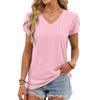 Summer Solid Color V-neck Tile Sleeve Loose Short Sleeve T-shirt Women's Tops Leisure Europe USA