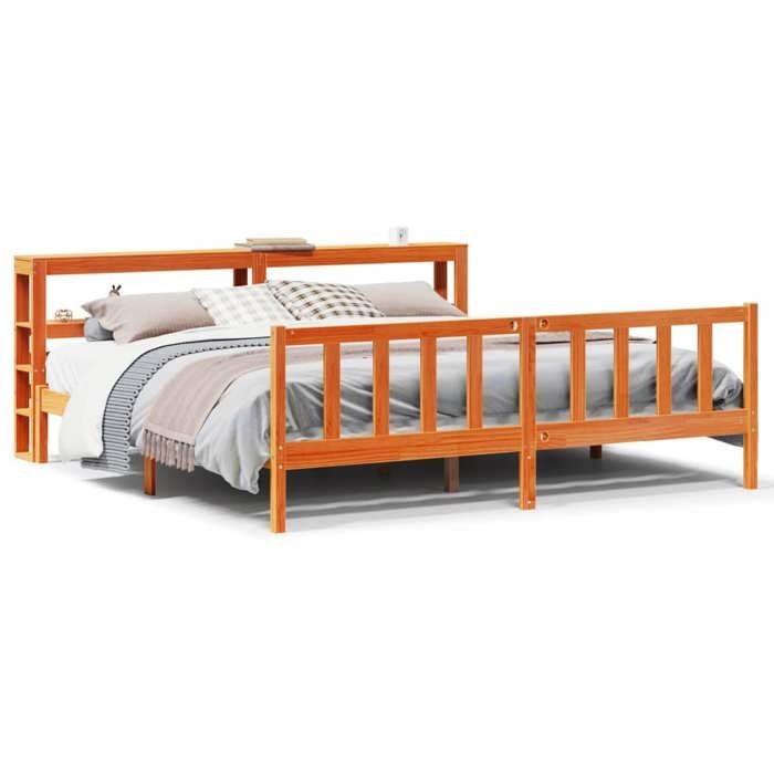VidaXL Bed Frames and Headboard Wax Brown 200x200 Cm Pine Wood, Bed, Solid Wood Bed Frame, Bedroom Furniture To 3305783