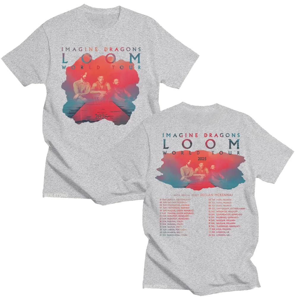 2025 New LOOM Band Print Men's Fashion Hip-hop Retro T-shirt Pure Cotton Loose Short-sleeved Summer Top