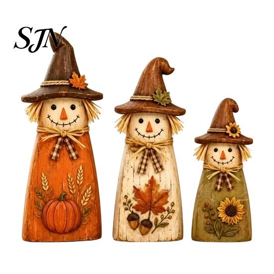 Halloween Tabletop Ornaments Vintage Resin Scarecrow Figurines, Fall Harvest Pumpkin Sunflower Maple Autumn Home Decor Leaf Decor, Thanksgiving Mantel