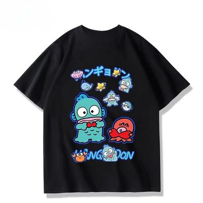 Funny Summer New Cartoon Cute Hangyodon Flat T-shirt Summer Women Cotton Casual Breathable T-shirt Fashion Trend Loose T-shirt