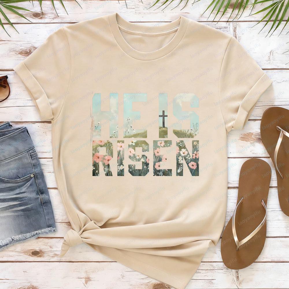 He Is Risen Matthew Easter T Shirt for Women Christian Religious Graphic Tees Casual Short Sleeve Faith Based Holiday Tops