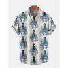 Octopus Print Men Hawaiian Shirt Summer Beach Short Sleeve