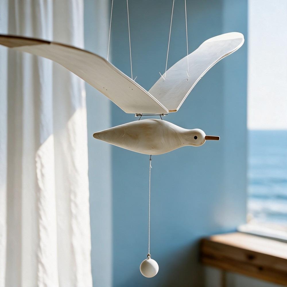 Hanging Wooden Seagull Decor,Flying Seagull Ornament,Creative Ceiling Pendant for Kids Room,B&B and Hotel