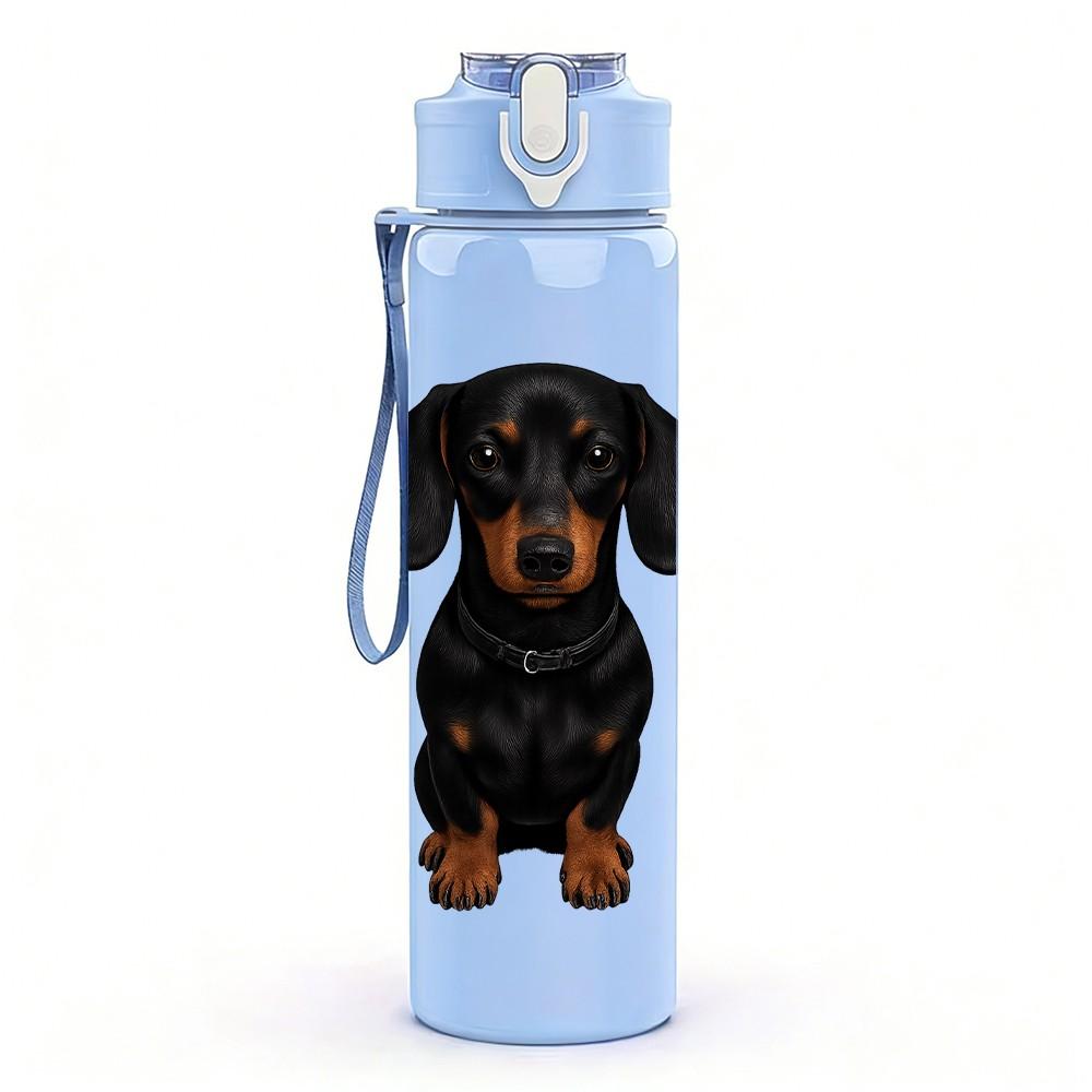 1PC Pure Black Dachshund Portrait 750ml Color Plastic Sports Water Bottle Leakproof Flip Straw Lid Suitable for Sports Office Home Use