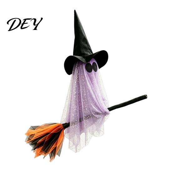 Cute Halloween Tree Ornament Ghost Witch Broom Hanging Ornament, Spooky Hat Scary Porch for Pendants Indoor Outdoor Haunted House Party Decor