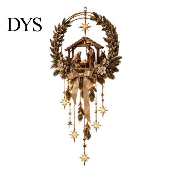 Christmas Star Gift for Family Lighted Nativity Door Swag, Bethlehem of Faith Wall Decor, Light-up Holy Hanging Decoration with Lights Front