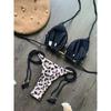 2026 Sexy leopardí vzor Plavky Dámská dvoudílná bikiny sada Tkaný popruh s lanem Třásně Plážové dámské dvoudílné plavky