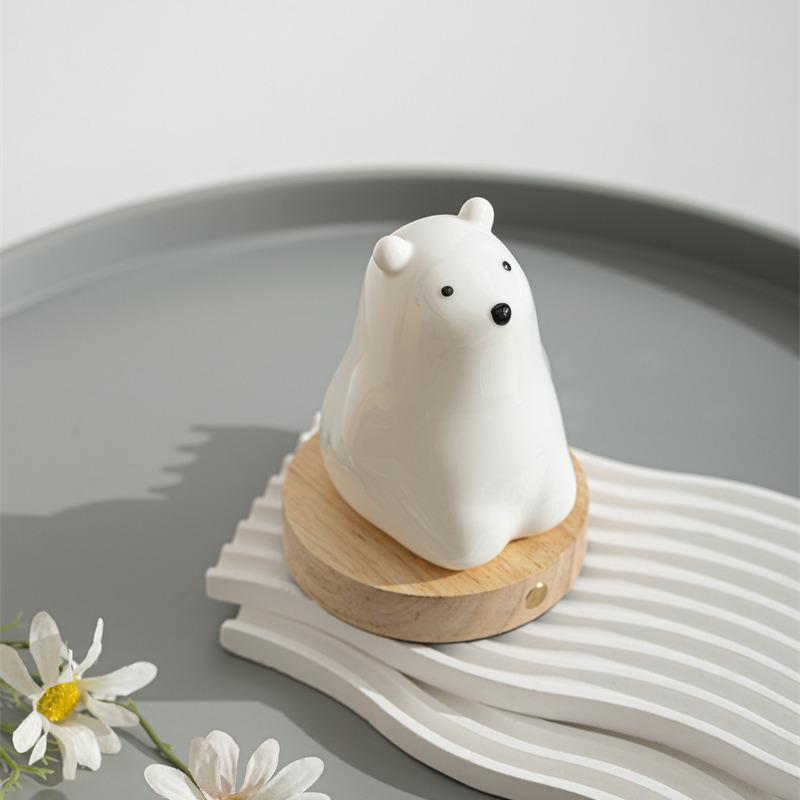 Polar Bear Ceramic Night Light: Cute Eye-Friendly Decor for Living Room & Bedroom