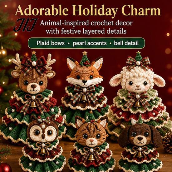 Handmade Birthday Gift Ideas Animal Xmas Tree Crochet Kit, Christmas DIY Cute Ornaments Highland Cow Forest Craft Kit for Beginners, Holiday