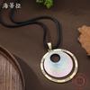 New Gradual Change Enamel Round Cake Leather Rope Long Pendant Women's Simple Fashion High Sense Ring Long Necklace