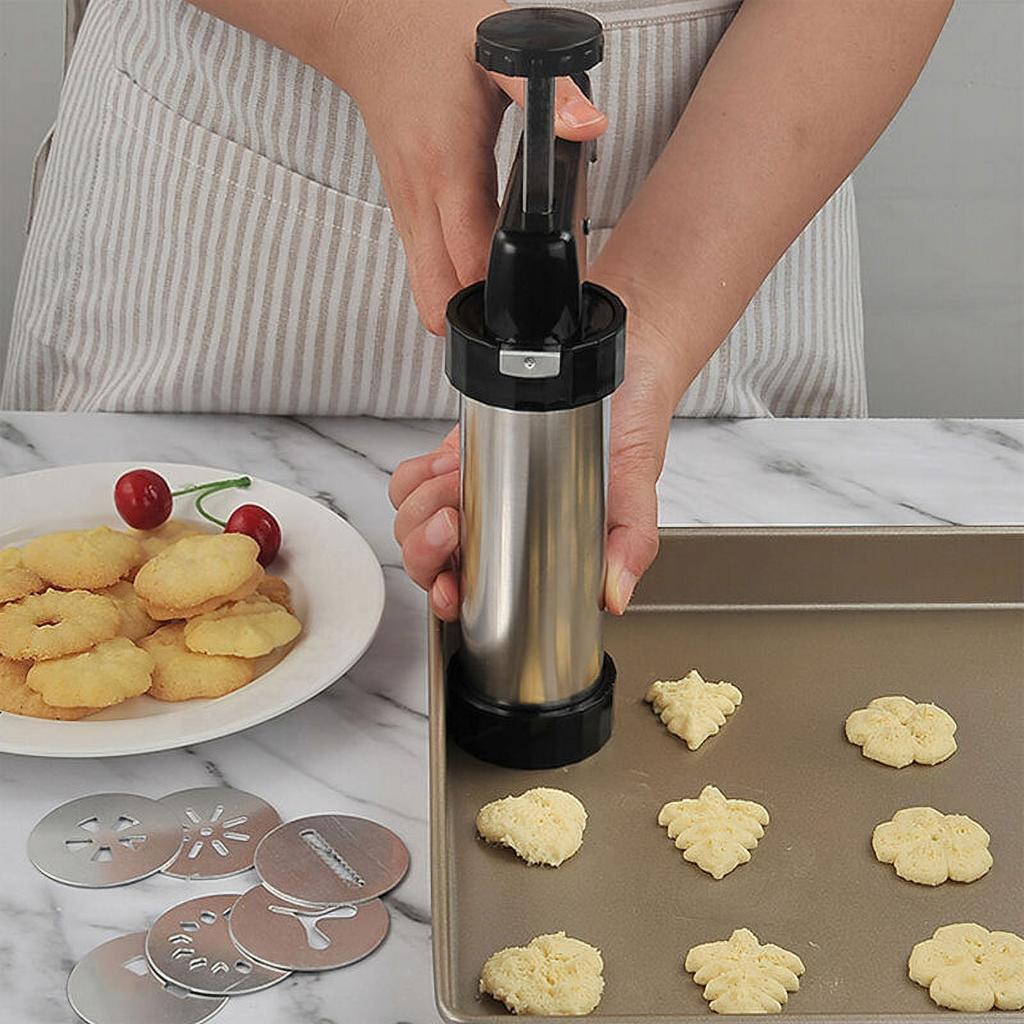 Cookie Gun Squeeze Cookie Maker Decorating Gun Decorating Nozzle Bean Dissolving Baking Tool Silver