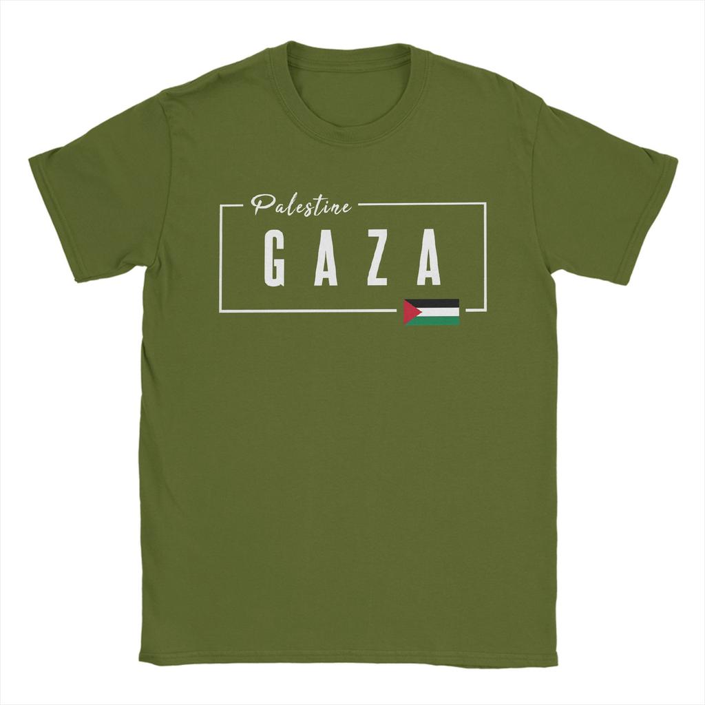 Gaza Palestine Flag T Shirts Men's Pure Cotton Novelty T-Shirt Round Collar Tee Shirt Short Sleeve Clothing Gift Idea