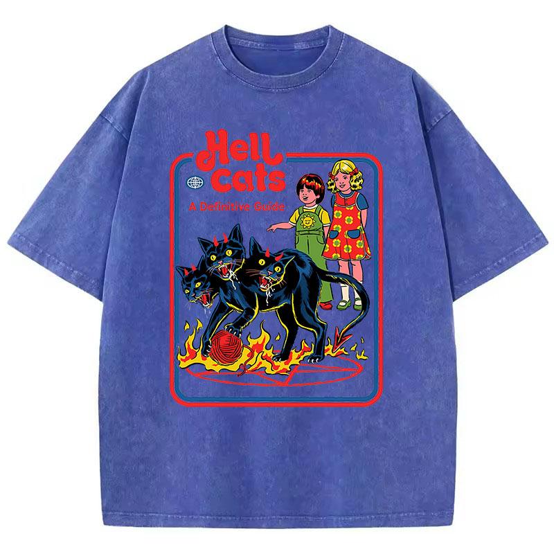 Trendy Tee T Shirt Vintage Washed Cotton T-Shirt Humor Comci Cat Graphic Tee Casual Streetwear Spring Fall
