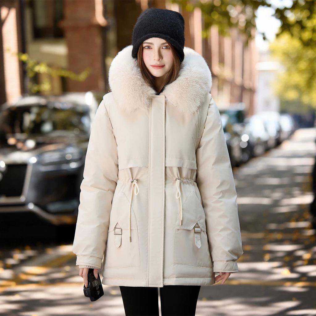 The new sleeve pie overcomes women's medium and long large fur collar cotton clothes, and winter velvet Europe and America.
